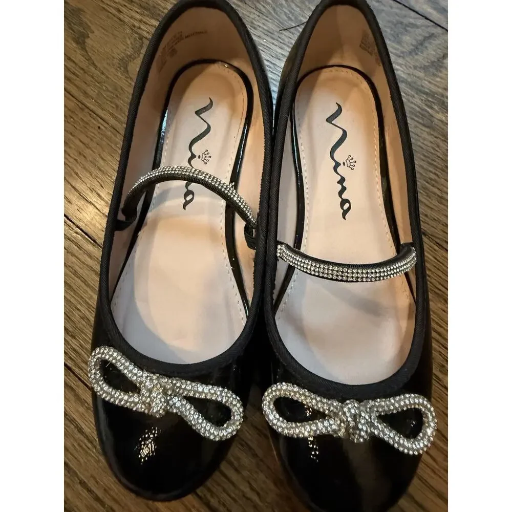 Nina Kendalla Ballet Flat Black Patent Leather Girls Sz 2 $50